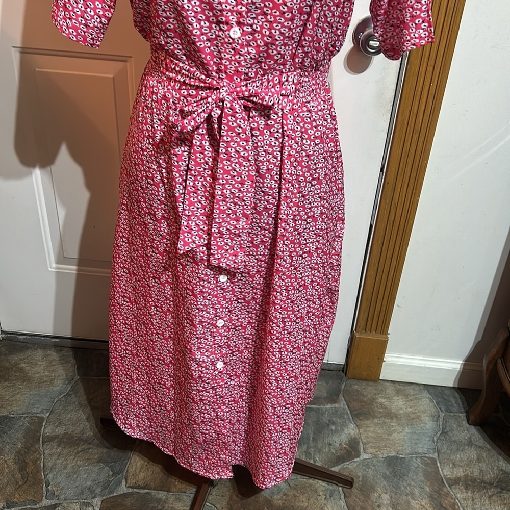 Pink and White Floral Short Sleeve Button Down Tie in the Front Dress Size XL - Picture 3 of 6